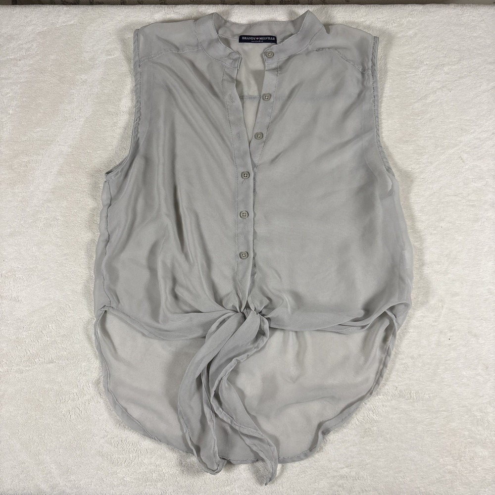 Brandy Melville‎ Black Sheer Tie Front Button Down Tank Top Blouse One Size